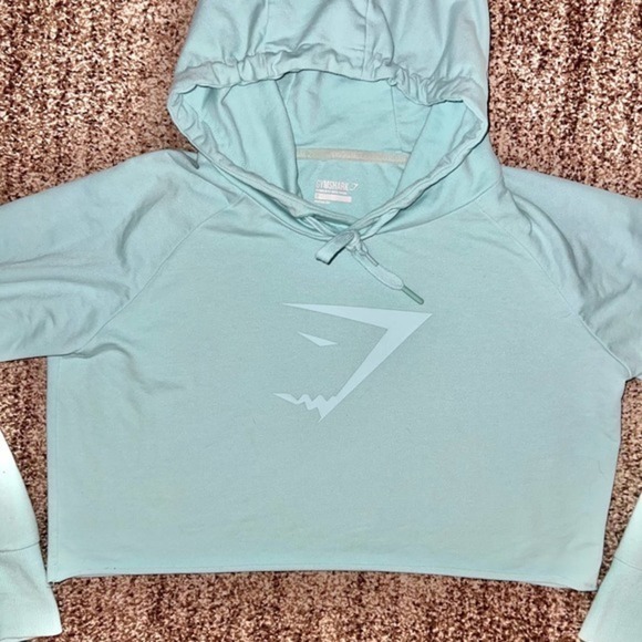 Gymshark Women's Training Cropped Hooded Sweatshirt in Baby Blue - Picture 1 of 11